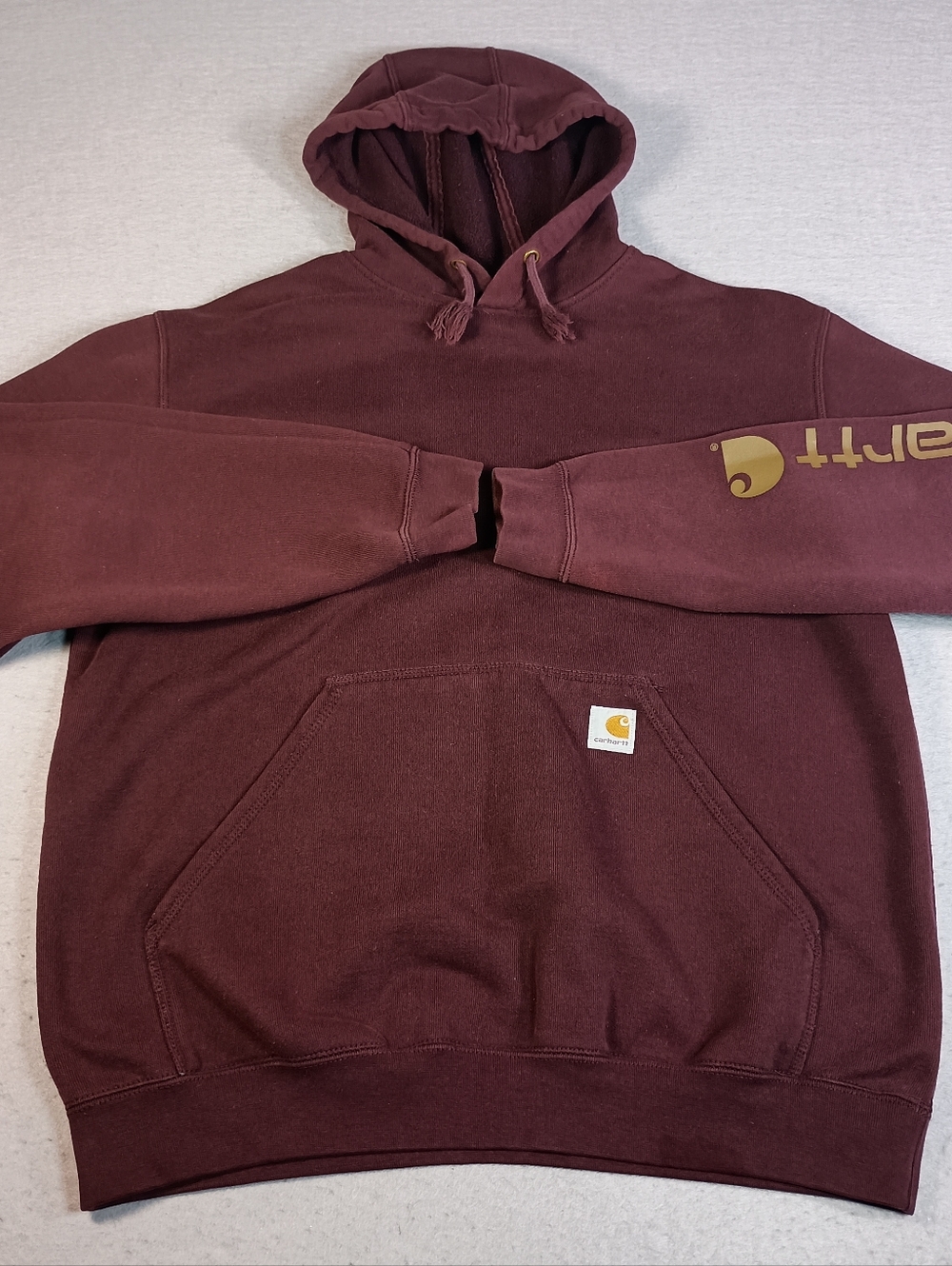 Carhartt Loose Fit Men's L Burgundy Embroidered Workwear Front Pockets Hoodie